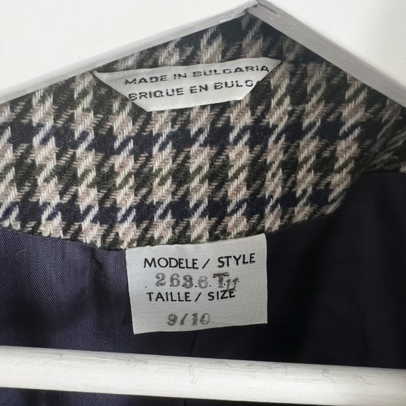 Vintage Parisian Oversized Wool Blend Houndstooth Tweed Plaid Blazer Jacket Coat - Picture 7 of 11